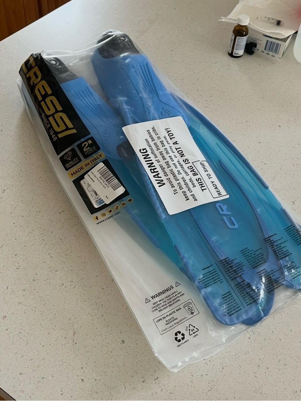 Cressi - Agua Fins Adult - Aqua Blue Size 39/40 Full Foot Made In Italy NEW - Picture 7 of 12